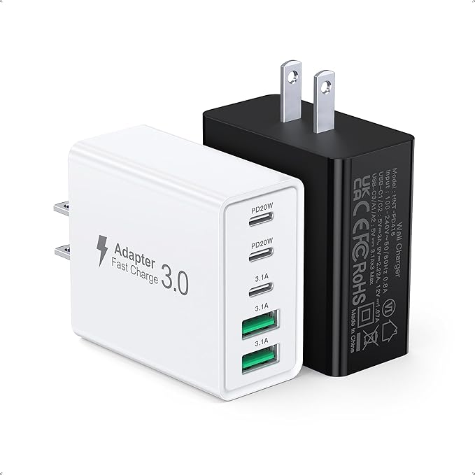 60W USB C Charger Block, 2-Pack Wall Fast Charge Cube Powered Multi-Port Plug Power Adapter Type C Brick for iPhone 17 16 15/15 Pro Max/14/14 Pro Max/13/13 Pro Max/12/12 Pro iPad, Motorola, LG, Huawei