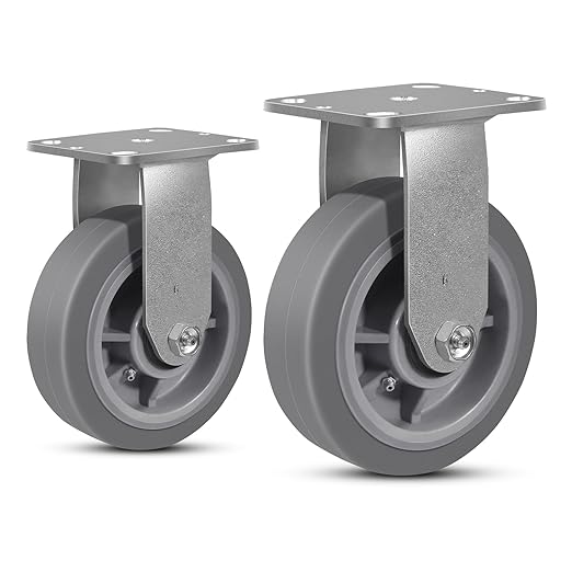 6 Inch Rubber Wheels (Flat Tread)- Heavy Duty Casters, Industrial Caster Wheels- with up to 1000 LB Capacity- Use for Dollies, Utility and Maintenance Carts(2 Rigid)