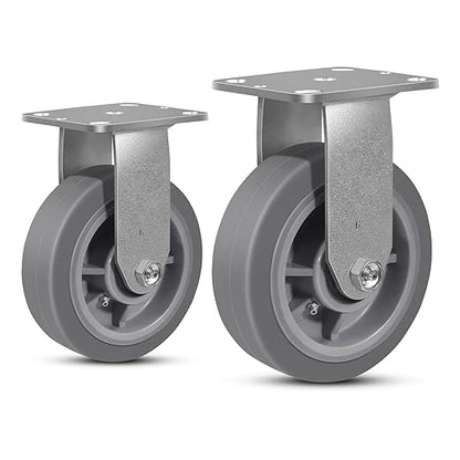6 Inch Rubber Wheels (Flat Tread)- Heavy Duty Casters, Industrial Caster Wheels- with up to 1000 LB Capacity- Use for Dollies, Utility and Maintenance Carts(2 Rigid)