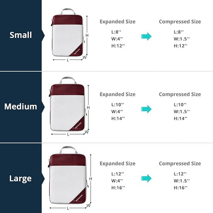 3 Set Compression Packing Cubes for Travel - Compressible, Lightweight, and Space-Saving Packing Cubes, Travel Essentials for Women, Wine