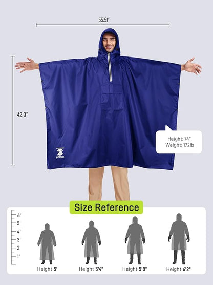 SaphiRose Hooded Rain Poncho Waterproof Raincoat Jacket for Men Women Adults