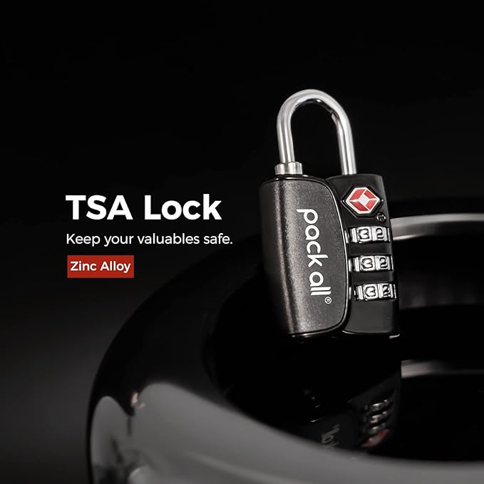 pack all TSA Approved Luggage Lock, Inspection Indicator, Alloy Body, 3 Digit Combination Padlocks, Travel Lock for Suitcases & Bag, Travel Accessories