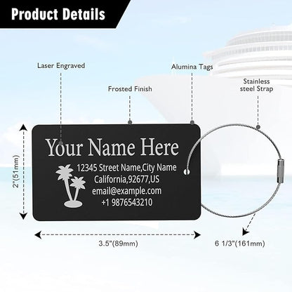 Luggage Tags for Suitcase - Personalized Engraved Metal Tag for Cruise Travel - Custom Name Tags Suitable for Bags and Backpacks Black