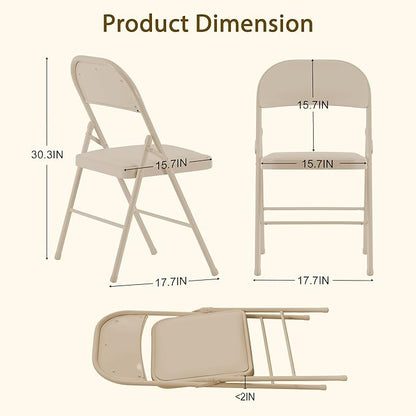 Khaki Folding Chairs 20 Pack with Padded Cushion and Back, Portable Duty Metal Frame Commercial Seat, Foldable Indoor Outdoor Chairs for Office Party Events Kitchen Dinning Wedding, 330-LBS Capacity