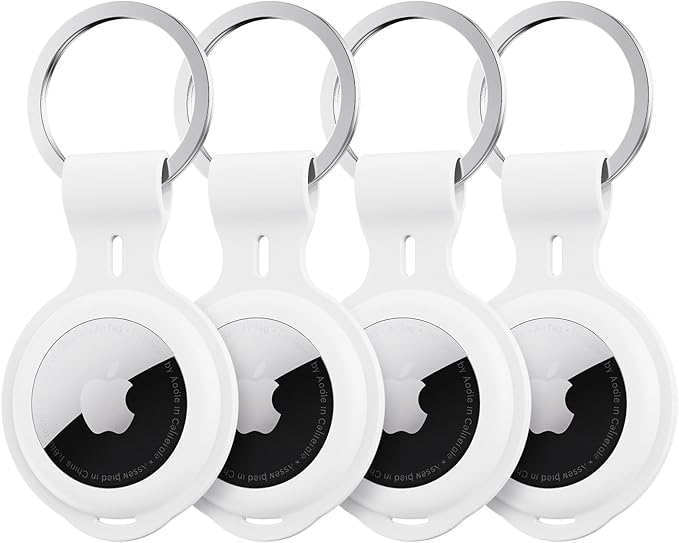 4 Pack Compatible with Apple AirTag Holder Case Keychain Car Accessories Thick Protective Ultra Thin GPS Tracker Finders with Silicone Soft Keyring for Air tagHolder Pet Tracking Key Luggage Bags Kids