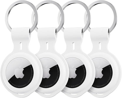 4 Pack Compatible with Apple AirTag Holder Case Keychain Car Accessories Thick Protective Ultra Thin GPS Tracker Finders with Silicone Soft Keyring for Air tagHolder Pet Tracking Key Luggage Bags Kids