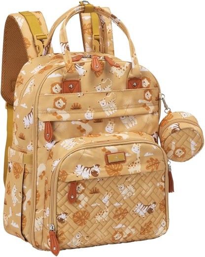 BabbleRoo Diaper Bag Backpack - Baby Essentials Travel Tote - Multi Function Water Resistant Diaper Bag, Travel Essentials Baby Bag with Changing Pad, Stroller Straps & Pacifier Case - Unisex, Safari