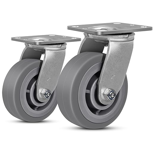 5 Inch Rubber Wheels (Flat Tread)- Heavy Duty Casters, Industrial Caster Wheels- with up to 800 LB Capacity- Use for Dollies, Utility and Maintenance Carts(2 Swivel)