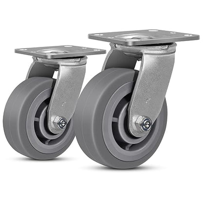 5 Inch Rubber Wheels (Flat Tread)- Heavy Duty Casters, Industrial Caster Wheels- with up to 800 LB Capacity- Use for Dollies, Utility and Maintenance Carts(2 Swivel)