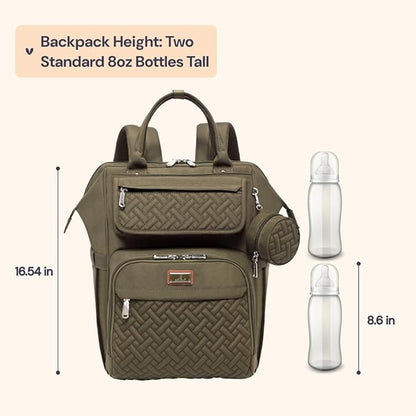 BabbleRoo Diaper Bag Backpack, Multifunction Nappy Changing Bag with Changing Pad, Stroller Straps & Pacifier Case, Unisex Stylish Travel Back Pack for Moms & Dads - Army Green