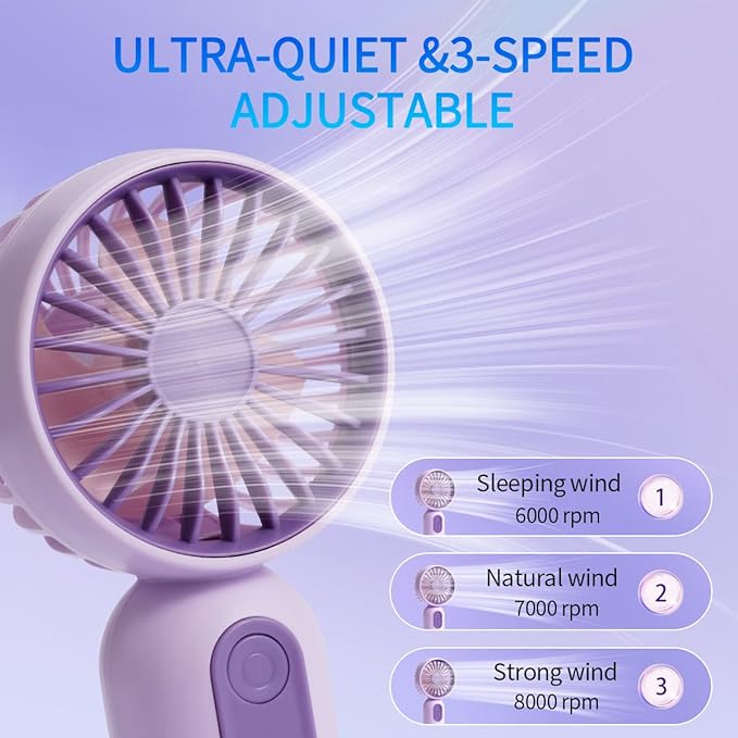 Mini Portable Fan 6 Pack, Cute Handheld Fan Battery Operated Lightweight Small Personal Fans with 3 Speeds and USB Rechargeable Eyelash Fans for Women Men Office Outdoor Travel Camping