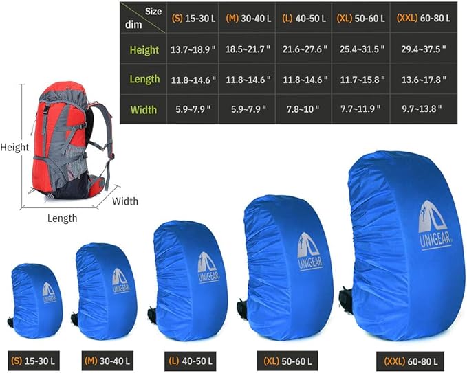 Unigear Backpack Rain Cover Waterproof Rating 5000mm Ultraportable and Durable with 2 Anti-Slip Buckle Strap, Integrated Carry Pouch Design (Blue, XX-Large)