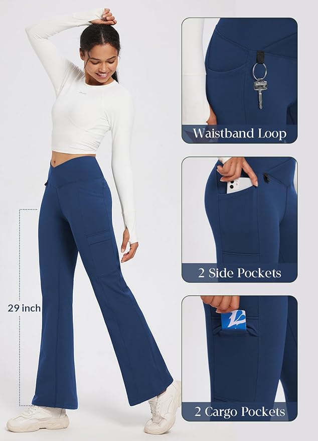 baleaf Women's Fleece Lined Pants Winter Thermal Water Resistant Crossover Flare Leggings Warm Bootcut Hiking Outdoor