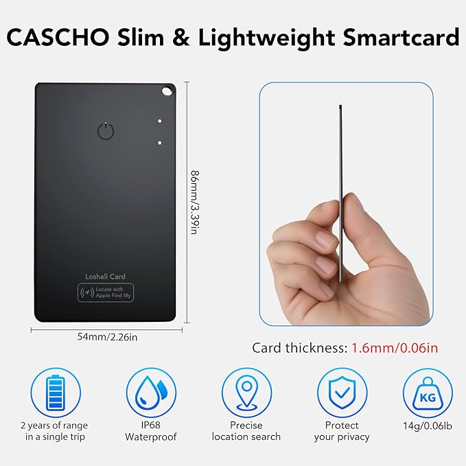 2 Pack Wallet Tracker Card [Apple MFi Certified] Air Tracker Tag (iOS only), IP68 0.06in Rechargeable Smart Card Work with Apple Find My, Keys Finder and Item Locator for Passport, Bags, Laptop, EB