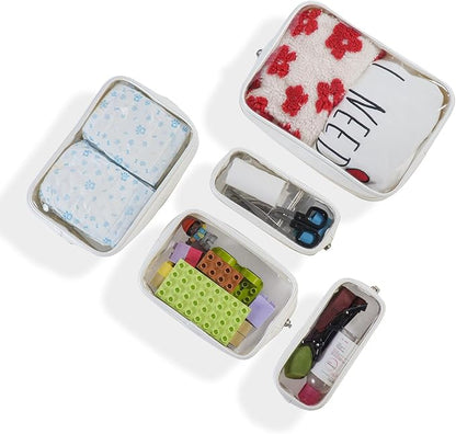 TSA Approved 5-Piece Diaper Bag Organizer Pouch Set Clear Waterproof TPU Kids Toiletry Storage Set Travel Packing Clutch Cube Bags for Baby Nursing