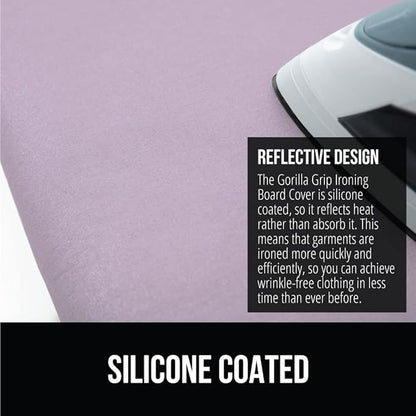 GORILLA GRIP The Original Ironing Board Cover and Pad, Silicone Coating, Thick Scorch Resistant Padding, Heavy Duty Iron Covers Standard Boards, Hook and Loop Fastener Strap, Light Purple, 15x54