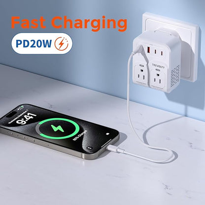 2000W Voltage Converter, 220V to 110V Converter for Hair Dryers PC Phone Kettle, Universal Travel Plug Adapter for 230+ Countries, 7 in 1, 3 AC/2 USB/2 Type-C Ports