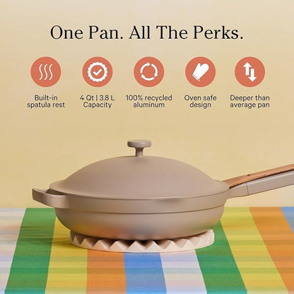 Our Place Large Always Pan | 12.5" Ceramic Pan with Modular Lid & Beechwood Spatula | Patented 10-in-1 Nonstick, Non-Toxic Cookware Made Without PFAS | Induction & Oven-Safe up to 450°F | Steam
