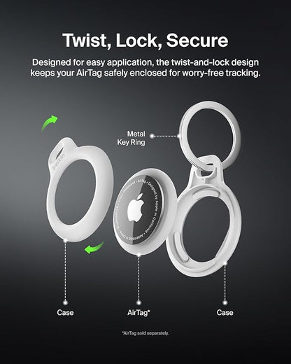 Belkin Apple AirTag Secure Holders with Key Ring - Durable, Scratch-Resistant Case with Open Face & Raised Edges - Protective AirTag Keychain Accessory for Keys, Pets, Luggage, & More - 2-Pack White