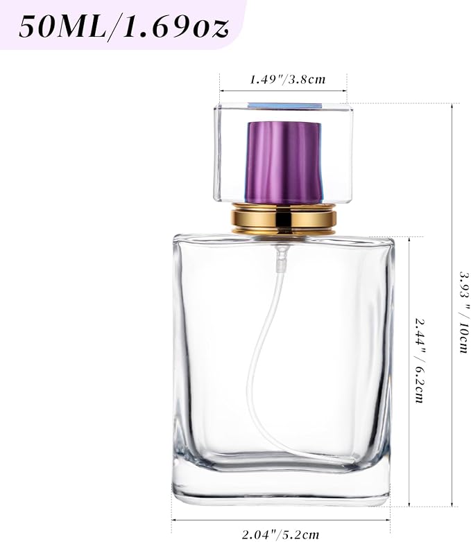 1 Pack Empty Perfume Bottles，Glass Perfume Atomizer Spray Bottle, 50ML, Ribbed Design with Purple Cap, Refillable