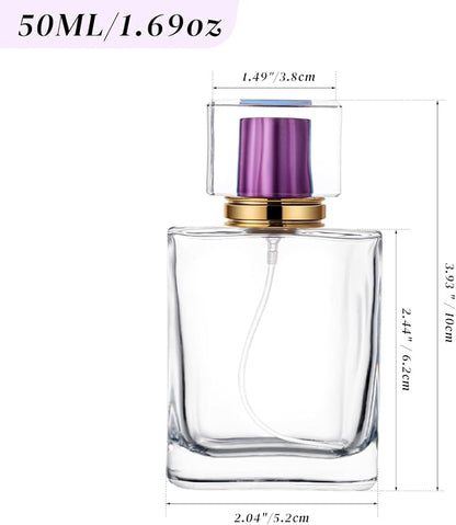 1 Pack Empty Perfume Bottles，Glass Perfume Atomizer Spray Bottle, 50ML, Ribbed Design with Purple Cap, Refillable