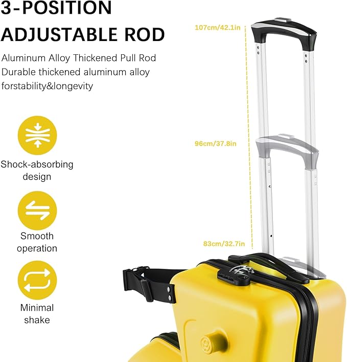 24 Inch Ride On Kids Suitcase with Wheels, Ride on Luggage with Pedal, Hardshell Kids Suitcase Adjustable Safe Harness, ABS+PC, Up To 100 Lbs, Yellow