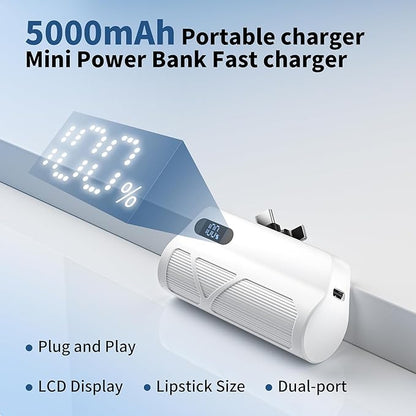 Portable Charger 5000mAh Dual USB C and iOS-Type Connector, Ultra-Compact 20W PD Fast Charging Power Bank for Phone 17/16/15/14/13 Plus,Pro Max, Pad, Samsung Galaxy S25 S24 S23 Android (White)