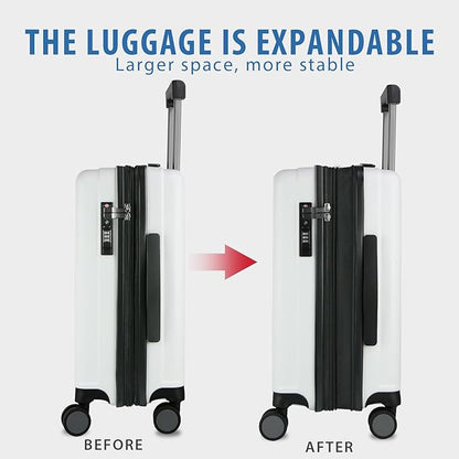KROSER Hardside Expandable Carry On Luggage with Spinner Wheels & Built-in TSA Lock, Durable Suitcase Rolling Luggage with USB Port, Carry-On 20-Inch, White