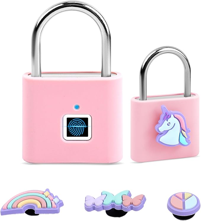UMIKSMART Fingerprint Padlock, Keyless Biometric Smart Lock, USB Rechargeable & Waterproof for Gym Locker, Backpack, Toolbox, Suitcase, Gate, Dreamy Unicorn Set