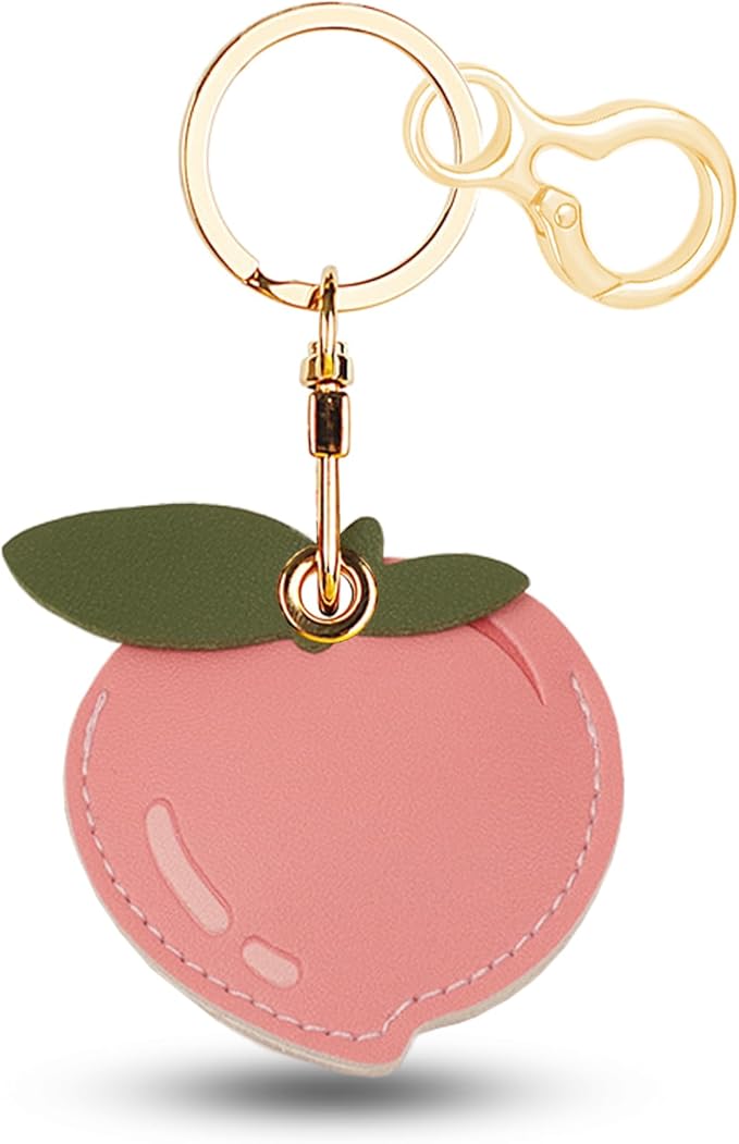 Leather Keychain for Airtag, Cute Protective Keychain Holder Compatible with Apple Air Tag,GPS Item Tracker Case Cover for Keys,Bags,Pets,Luggage(Peach)