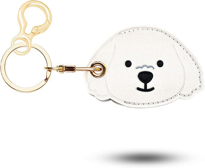 Leather Keychain for Airtag, Cute Protective Keychain Holder Compatible with Apple Air Tag,GPS Item Tracker Case Cover for Keys,Bags,Pets,Luggage(Dog)