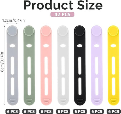 42 PCS Silicone Cable Ties Reusable, Silicone Cord Ties Reusable Cord Keeper Organizer for Office, Multipurpose Elastic Cable Silicones Wire Tie for Bundling Fastening Earphone Phone Charging Cords