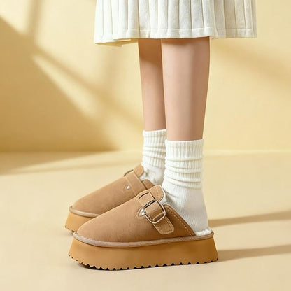 Mishansha Fuzzy Platform Slippers for Women Winter Faux Suede Warm Slippers Cozy House Shoes Outdoor and Indoor