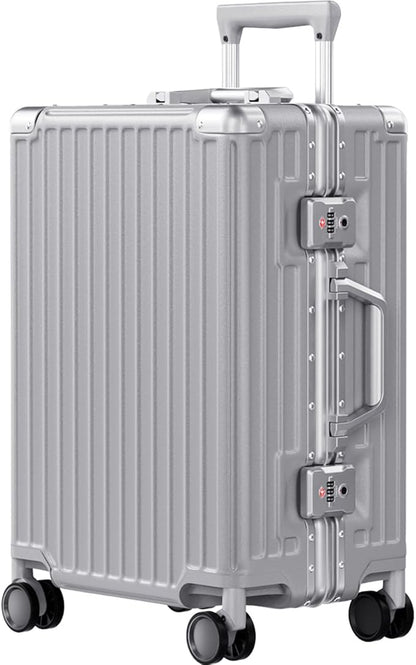 AnyZip Carry On Luggage PC+ABS Aluminum Frame Zipperless Luggage Hard Shell Suitcase with TSA Lock Double Spinner Wheels 20 Inch Silver