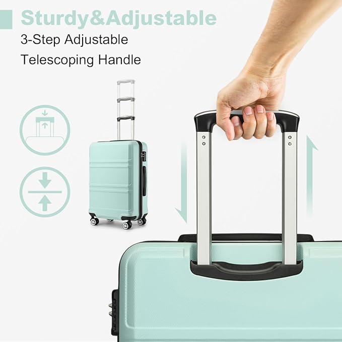 Kono 20'' Carry on Luggage with Spinner Wheel TSA Lock Lightweight PC+ABS Hardside Luggage Durable Small Carry on Suitcase Mint Green