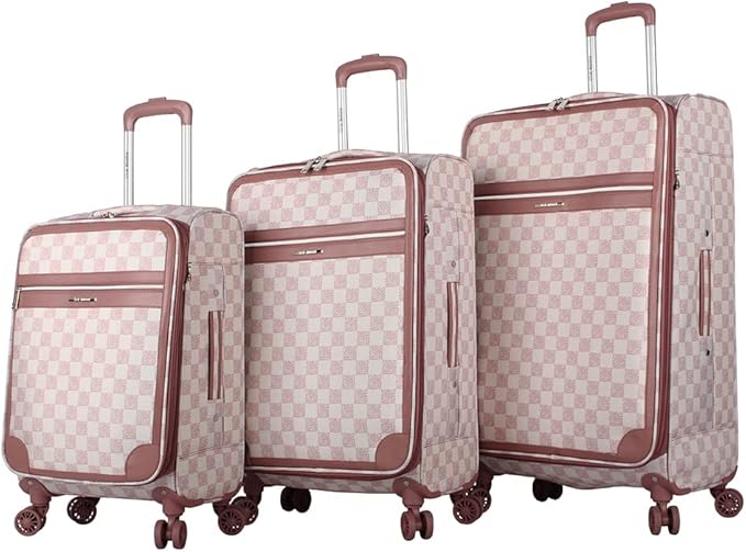 Steve Madden Designer Luggage Collection - 3 Piece Softside Expandable Lightweight Spinner Suitcase Set - Travel Set includes 20 Inch Carry on, 24 Inch & 28-Inch Checked Suitcases (Chalet Pink)