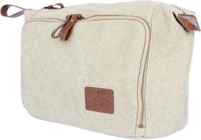 Vetelli Vintage Canvas Toiletry Bags, Travel In Style, Waterproof Canvas Dopp Kits, Durable (Messner) (Beige)