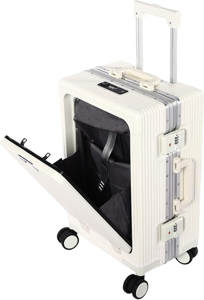 20" Carry On Luggage, Boarding Suitcase Hard Shell Suitcases with Spinner Wheels, Cup Holder, Front Compartment, USB Port, TSA Lock for Travel Front Opening