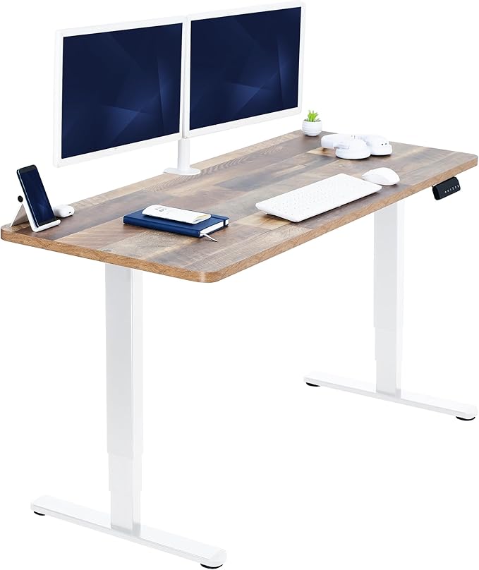 VIVO Electric 60 x 24 in Dual Motor Sit Stand Desk, Memory Height Adjustment, 2B Series, Reclaimed Wood Top White Frame, DESK-KIT-2W6P
