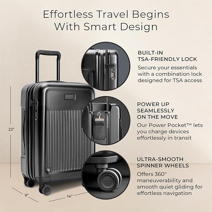 Briggs & Riley Essential 22" Carry On Expandable Spinner - Luggage for Travel, Suitcases with Wheels, Hardside Rolling Bag for Men & Women, Self-Repairing Zipper - Sympatico Collection, Black