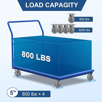 5 Inch Rubber Wheels (Flat Tread)- Heavy Duty Casters, Industrial Caster Wheels- with up to 800 LB Capacity- Use for Dollies, Utility and Maintenance Carts(2 Rigid)