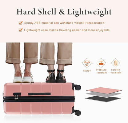 Sweetcrispy Carry on Luggage, Hard Shell ABS Suitcase with Double Spinner Wheels, Lightweight Expandable Rolling Suit Case with TSA Lock, 28 Inch Pale Pink