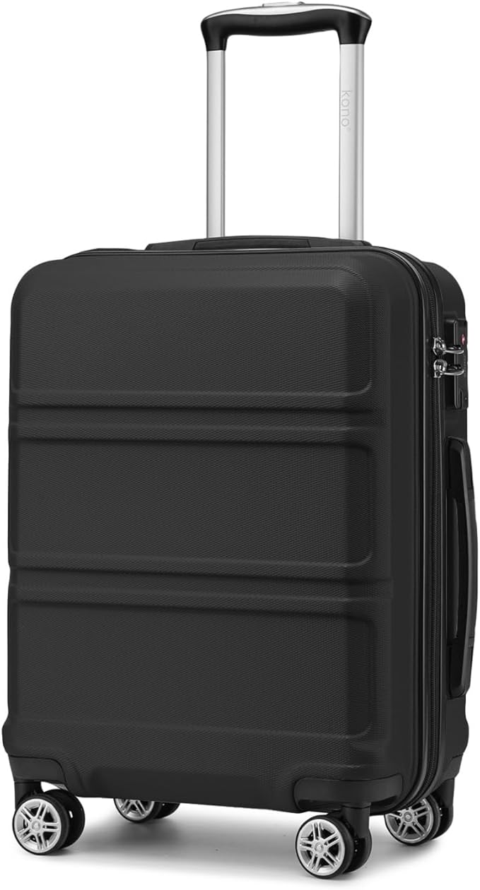 Kono Carry on Luggage with Spinner Wheel TSA Lock Lightweight PC+ABS Hardside Luggage Durable Small Carry on Suitcase(20 Inch, Black)