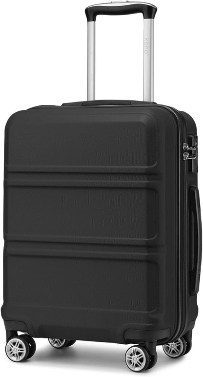 Kono Carry on Luggage with Spinner Wheel TSA Lock Lightweight PC+ABS Hardside Luggage Durable Small Carry on Suitcase(20 Inch, Black)