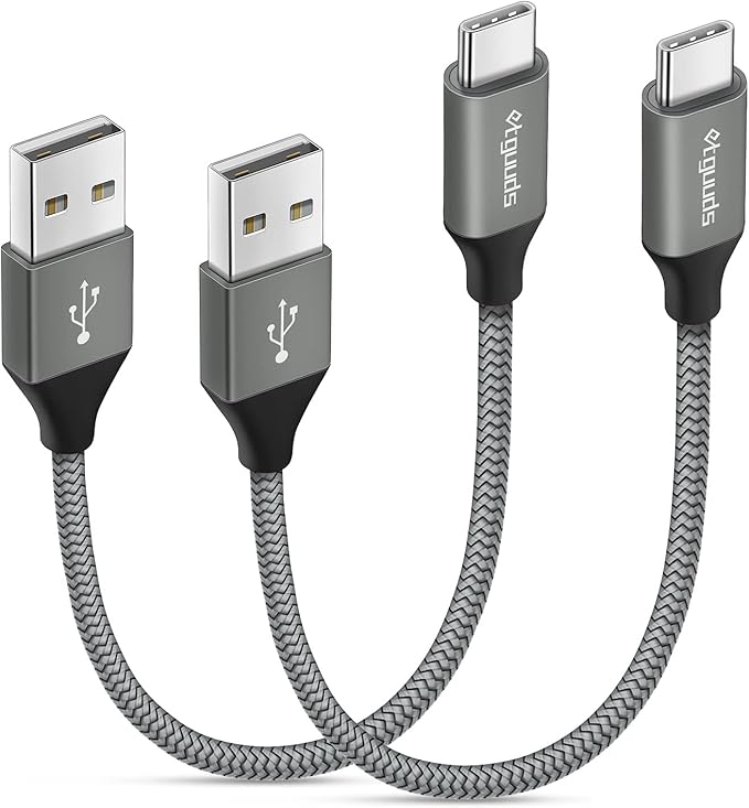 etguuds USB to USB C Cable 0.5ft, 2-Pack Short USB A to Type C Charger Cord Fast Charging for Samsung Galaxy A17 A16 A15 A26 A36 A56, S25 S24 S23 S22 S21 S20 S10 Note 20, for iPhone 17 16 15, Moto