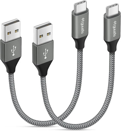 etguuds USB to USB C Cable 0.5ft, 2-Pack Short USB A to Type C Charger Cord Fast Charging for Samsung Galaxy A17 A16 A15 A26 A36 A56, S25 S24 S23 S22 S21 S20 S10 Note 20, for iPhone 17 16 15, Moto