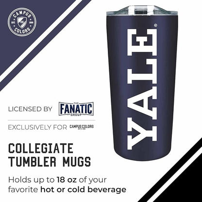 Campus Colors NCAA Stainless Steel Tumbler perfect for Gameday - 18 oz - Double Walled - Keeps Drinks Perfectly Insulated (Yale Bulldogs - Navy)
