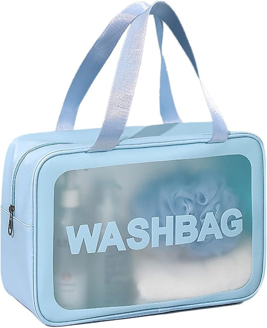 Travel Toiletry Bag for Women and Men, Matte Translucent Toiletry Bag with Handy Handle, Makeup Cosmetic Organizer Bag for Travel Toiletries Accessories (Blue)