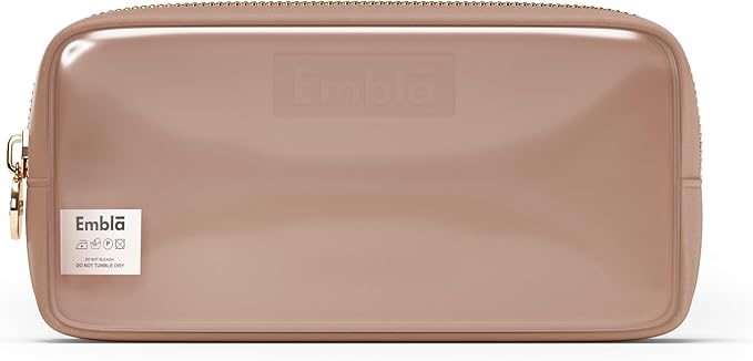 Embla London Makeup Bag Cosmetic Case, Clear Zipper Make Up Pouch and Toiletry Travel Tote, Cute Skincare Pouches for Women Girls, Preppy Purse Cosmetic Organizer, Small Makeup Bags, Mocha Mousse