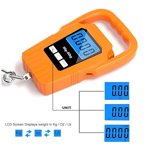 SKEAP Digital Fish Scale Hanging Scale Fishing Scale,110lb/50kg Luggage Scale,Upgrade Large Handle & Backlit LCD Display, Electronic Balance Digital Fishing Postal Scale,Orange,Fishing Gifts for Men